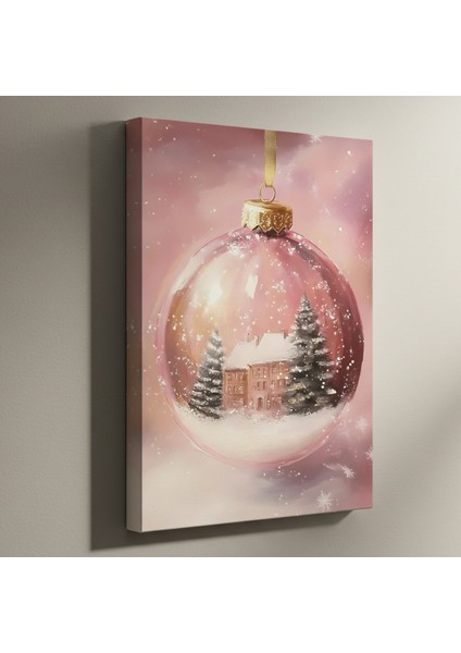 Pembe Kış Evi Noel Süs Tablosu