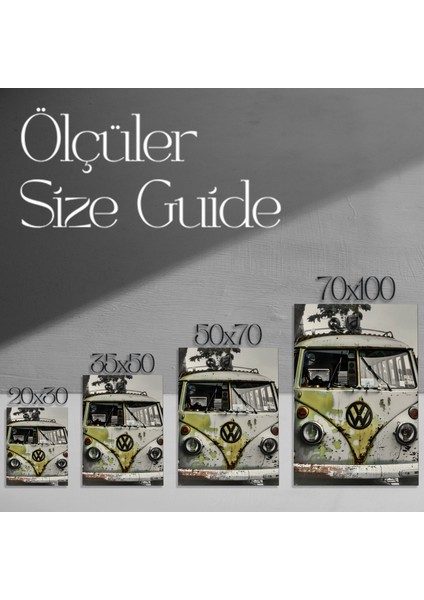 Eskitilmiş Volkswagen Otobüs Plaj Temalı Duvar Tablosu modelleri