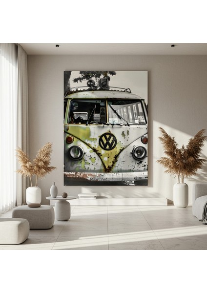 Eskitilmiş Volkswagen Otobüs Plaj Temalı Duvar Tablosu fırsatları