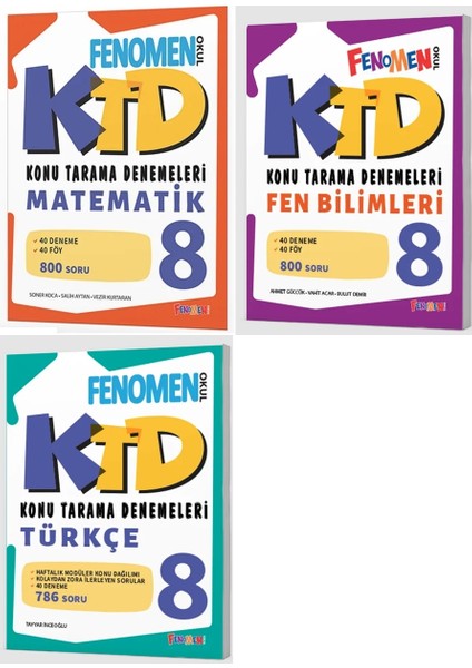 Fenomen Okul 2025 8. Sınıf Lgs Matematik + Türkçe + Fen Konu Tarama Denemeleri Seti 3 Kitap