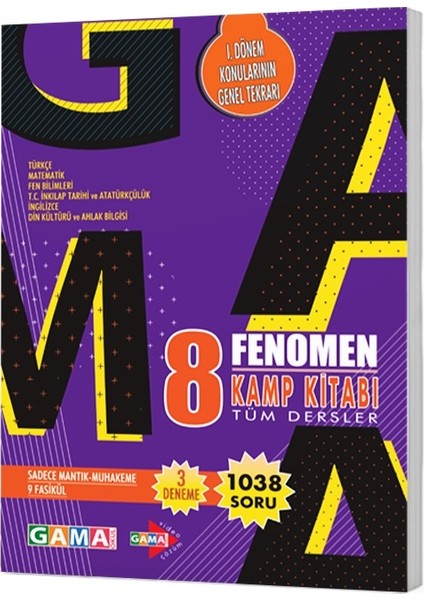 8. Sınıf Fenomen Tüm Dersler Kamp Kitabı 1038 Soru ile Eğitim İçin Hazır Gama Yayınları