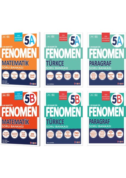Fenomen Okul 2025 5. Sınıf Matematik + Türkçe + Paragraf A + B Serisi Soru Seti 6 Kitap Güncel Müfredat