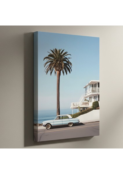 Plaj Evi ve Klasik Araba Tablosu