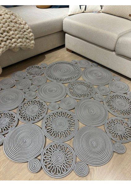 Harmony Jüt Doğal Hasır Kilim Bej Geometrik Bohem Yuvarlak El Örmesi Halı fırsatları