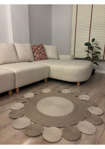 Taş Kırçıllı Jüt Hasırlı Kırçıllı El Örgüsü Kilim Halı Hasır Yuvarlak fiyatları