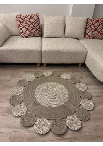 Taş Kırçıllı Jüt Hasırlı Kırçıllı El Örgüsü Kilim Halı Hasır Yuvarlak indirimleri