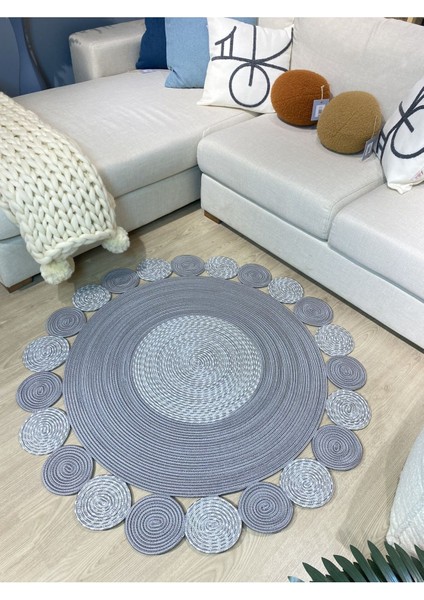 Gri Jüt Hasırlı Kırçıllı El Örgüsü Kilim Halı Hasır Yuvarlak fiyatları