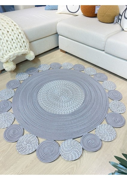 Gri Jüt Hasırlı Kırçıllı El Örgüsü Kilim Halı Hasır Yuvarlak modelleri