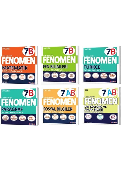 Fenomen Okul 2026 7. Sınıf Matematik + Türkçe + Fen + Paragraf + Sosyal + Din B Soru Seti 6 Kitap
