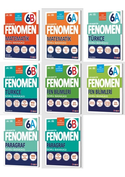 Fenomen Okul 2026 6. Sınıf Matematik + Türkçe + Fen + Paragraf A + B Serisi Soru Seti 8 Kitap Güncel Müfredat