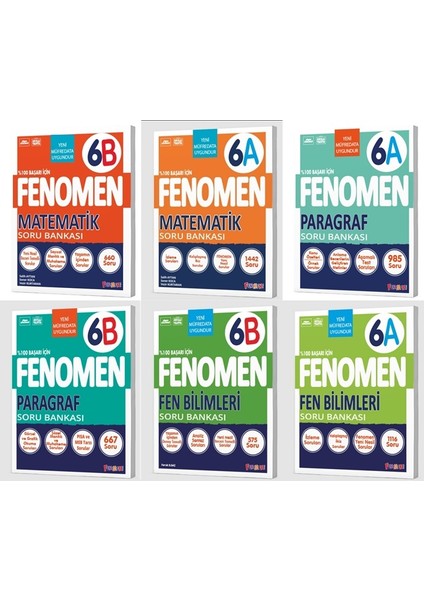 Fenomen Okul 2026 6. Sınıf Matematik + Paragraf + Fen A + B Serisi Soru Seti 6 Kitap Güncel Müfredat