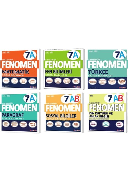 Fenomen Okul 2026 7. Sınıf Matematik + Türkçe + Fen + Paragraf + Sosyal + Din A Soru Seti 6 Kitap