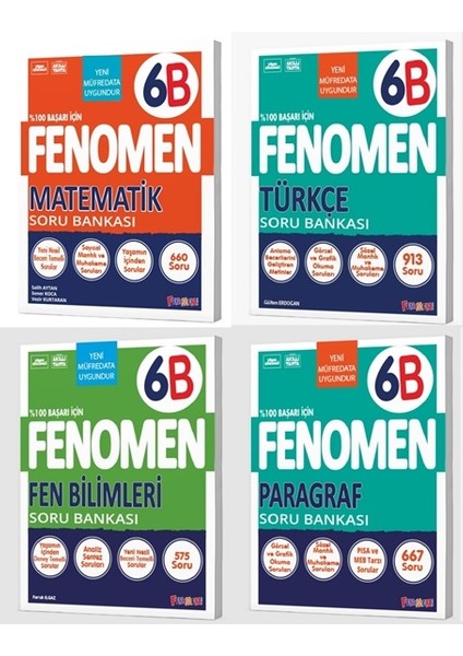 Fenomen Okul 2026 6. Sınıf Matematik + Türkçe + Fen + Paragraf B Serisi Soru Seti 4 Kitap Güncel Müfredat