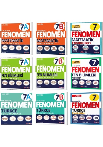 Fenomen Okul 2026 7. Sınıf Matematik + Türkçe + Fen Fasikül + A + B Seti 9 Kitap