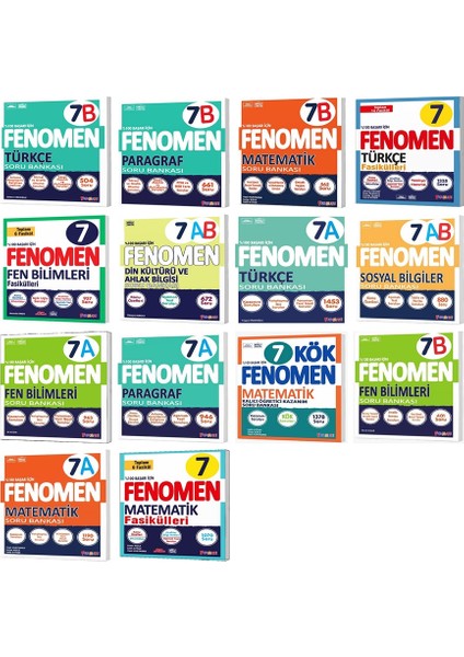 Fenomen Okul 2026 7. Sınıf Tüm Dersler A + B + Fasikül Tam 14 Seti Kitap