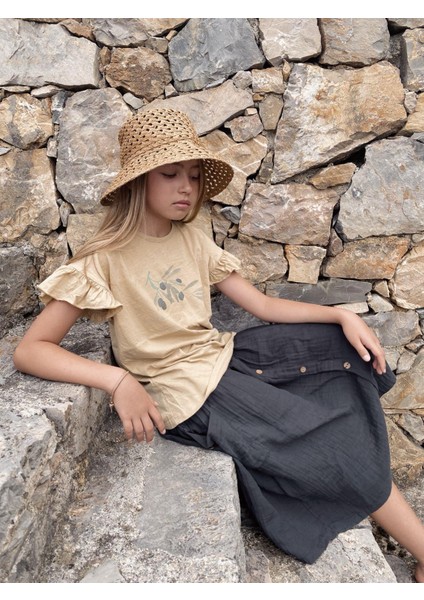 Zeytin Baskılı Organic Etekli Takım 3-10 Yaş Kavun