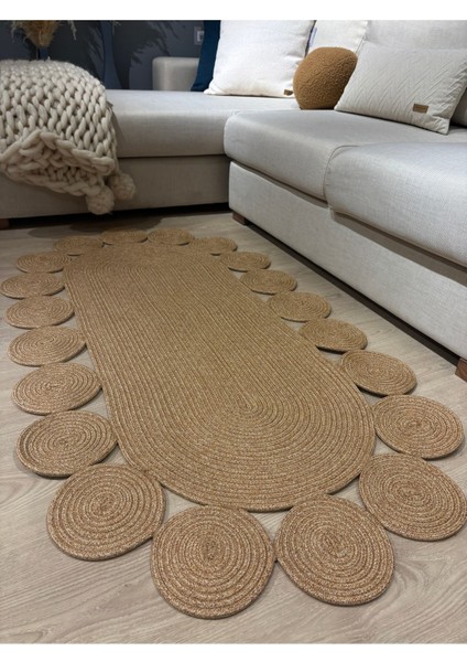 Oval Papatya Hasır Jüt Çiçek Desenli Kilim Halı fiyatları