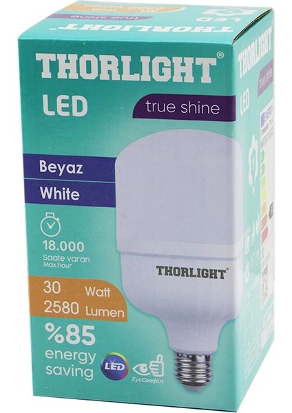 Thorlıght T-30B 30W E27 Torch T-Shape Beyaz LED Ampul 2580 Lumen - 6400K - 18000 Saat - 2835 Smd LED (5047)