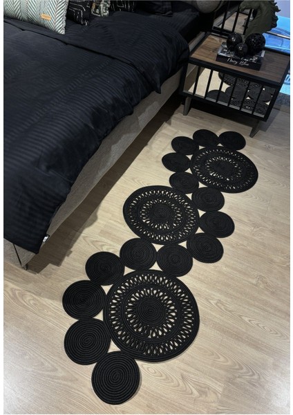 Siyah Snake Hasır Jüt Bej Yolluk Halı Kilim