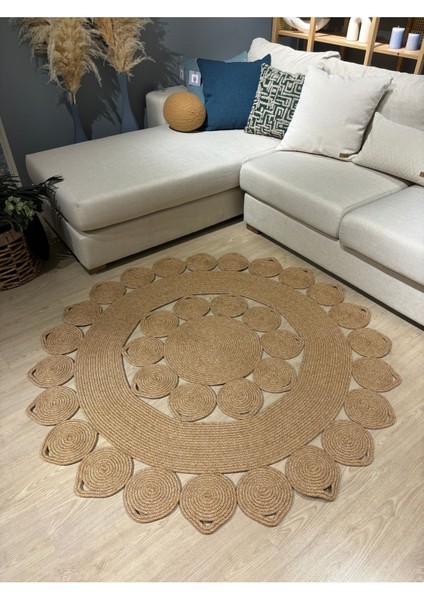 Nüans Jüt Hasırlı El Örgüsü Kilim Halı Hasır Yuvarlak fırsatları