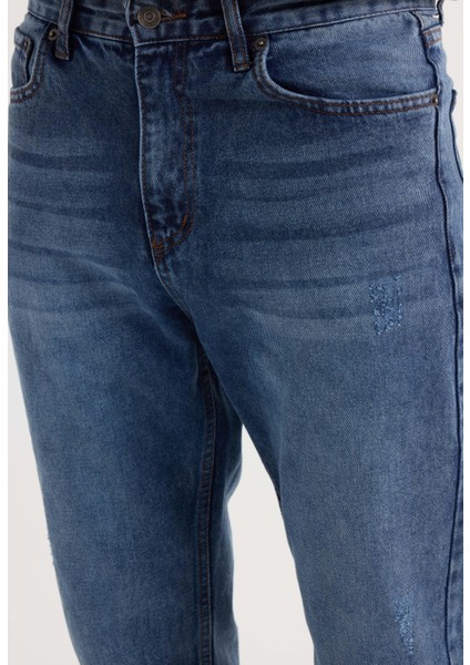 Erkek Regular Fit %100 Pamuk Yan Cepli Baggy Lacivert Jean Kot Pantolon modelleri