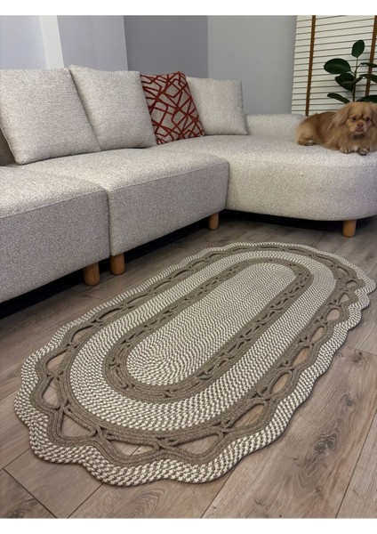 Sarmaşık Model Oval Hasır Görünümlü Jüt Kilim Paspas Halı