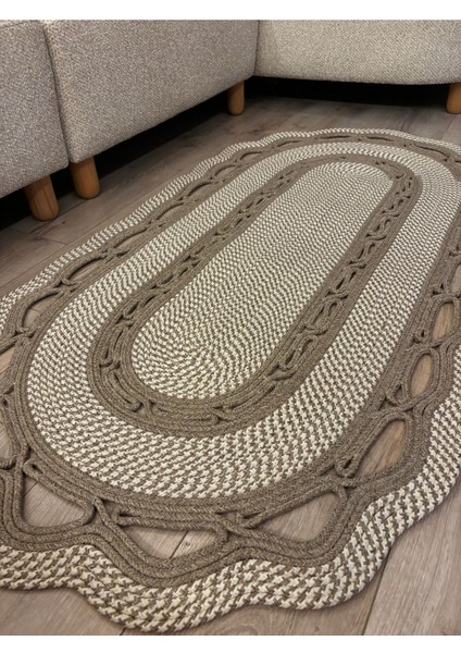 Sarmaşık Model Oval Hasır Görünümlü Jüt Kilim Paspas Halı indirimleri