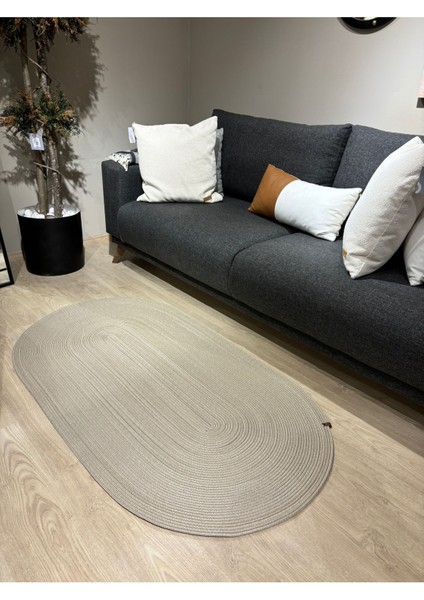 Galileo Oval Jüt Yuvarlak Hasır Görünümlü Klasik Halı Kilim