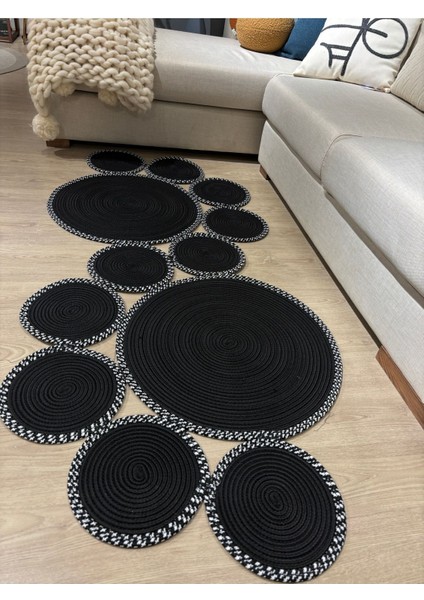 Siyah Snake Hasır Jüt Bej Yolluk Halı Kilim