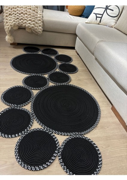 Siyah Snake Hasır Jüt Bej Yolluk Halı Kilim