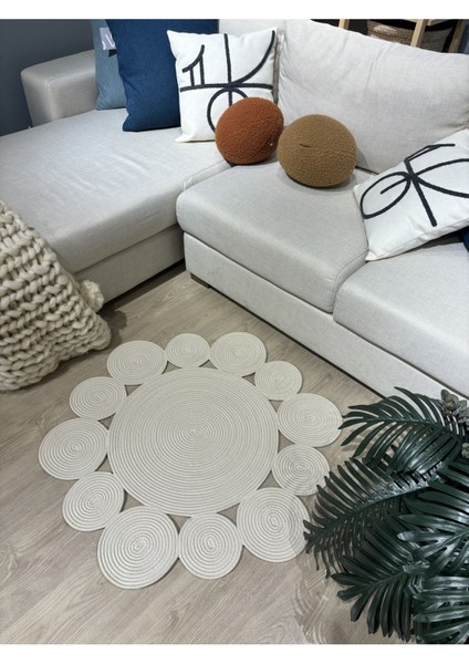 Rhea Jüt Hasırlı El Örgüsü Kilim Halı Hasır Yuvarlak