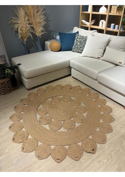 Nüans Jüt Hasırlı El Örgüsü Kilim Halı Hasır Yuvarlak fiyatları