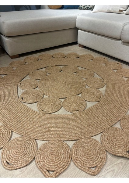 Nüans Jüt Hasırlı El Örgüsü Kilim Halı Hasır Yuvarlak modelleri