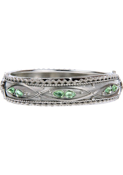Yeşil Taşlı Metal Kelepçe Model Kadın Bilezik 3016-3025