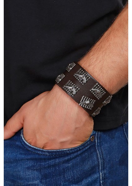 Altıpatlar ve 7 Kurşun Motif Deri Çıtçıtlı Unisex Bileklik 1101-1200 modelleri
