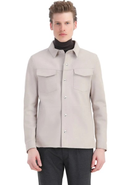 Bej Regular Fit Gömlek Yaka Casual Süet Deri Mont modelleri