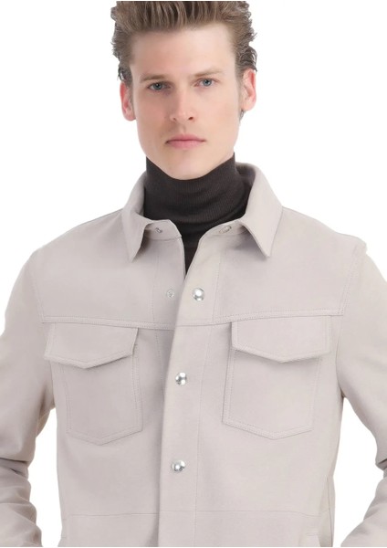 Bej Regular Fit Gömlek Yaka Casual Süet Deri Mont fırsatları