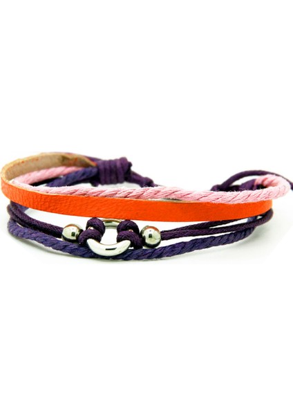 Halka ve Boncuk Detaylı Deri ve Ip Unisex Bileklik 703-850