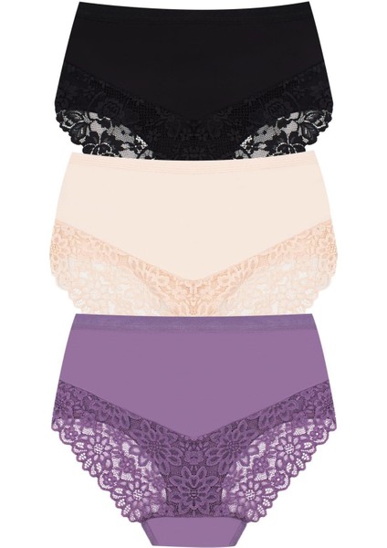 Kadın Külot 3'lü Arkası Dantelli, Yüksek Bel Külot, High Cut (%96 Pamuk - %4 Elastan) fiyatları