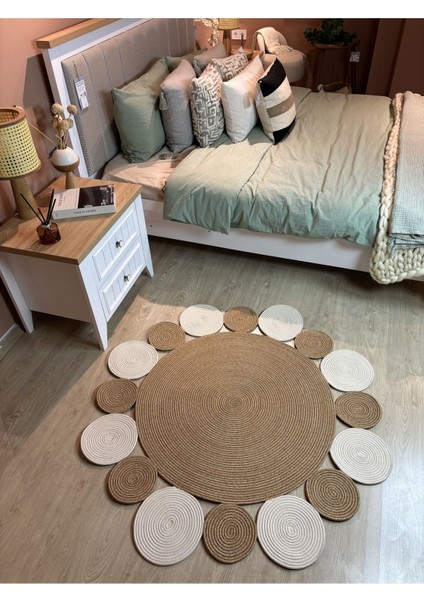 Rhea Jüt Hasırlı El Örgüsü Kilim Halı Hasır Yuvarlak