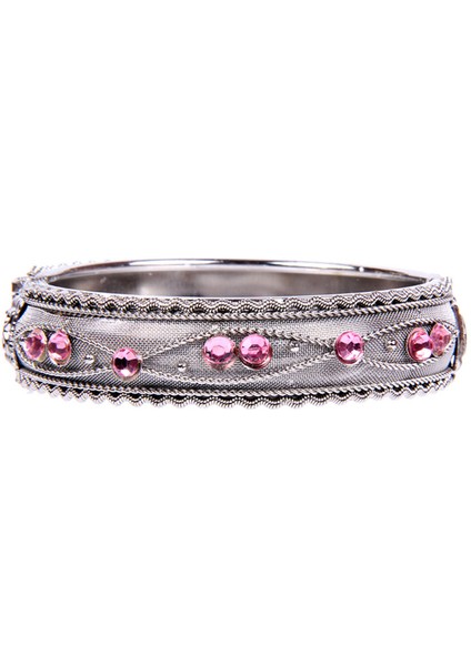 Pembe Taşlı Metal Kelepçe Model Kadın Bilezik 3016-3025