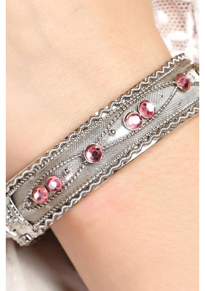 Pembe Taşlı Metal Kelepçe Model Kadın Bilezik 3016-3025 modelleri