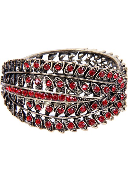 Kırmızı Taşlı Döküm Metal Kelepçe Model Kadın Bilezik 2760-2797