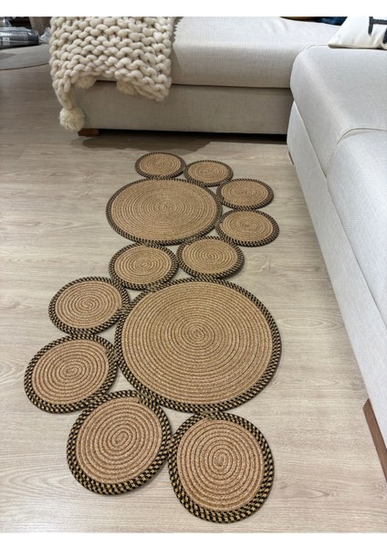 Siyah Snake Hasır Jüt Bej Yolluk Halı Kilim