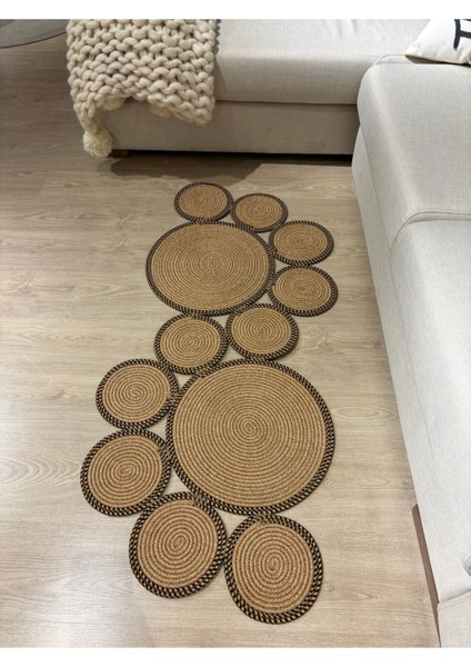 Siyah Snake Hasır Jüt Bej Yolluk Halı Kilim