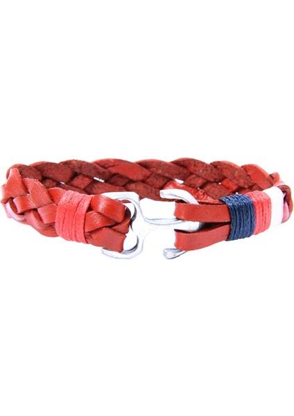 Örme Deri Çapa Figür Kırmızı Unisex Bileklik 15 cm 3550-3592