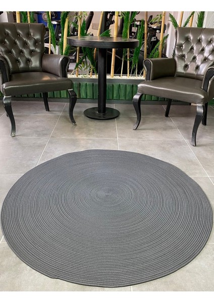 Antrasit Jüt Yuvarlak Hasır Görünümlü Klasik Halı Kilim