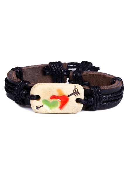 Saf Aşk Kalp ve Ok Deri Unisex Bileklik 1301-1350