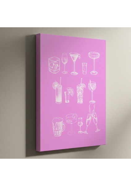 Pembe Arka Plan Üzerinde Çeşitli Kokteyller Illüstrasyon Tablosu