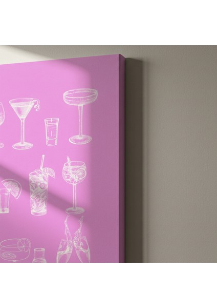 Pembe Arka Plan Üzerinde Çeşitli Kokteyller Illüstrasyon Tablosu indirimleri